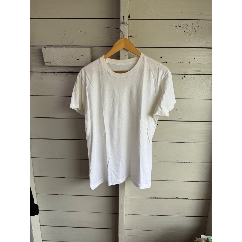 Vintage White Single Stitch Crewneck T-Shirt Mens Short Sleeve Basic Tee
